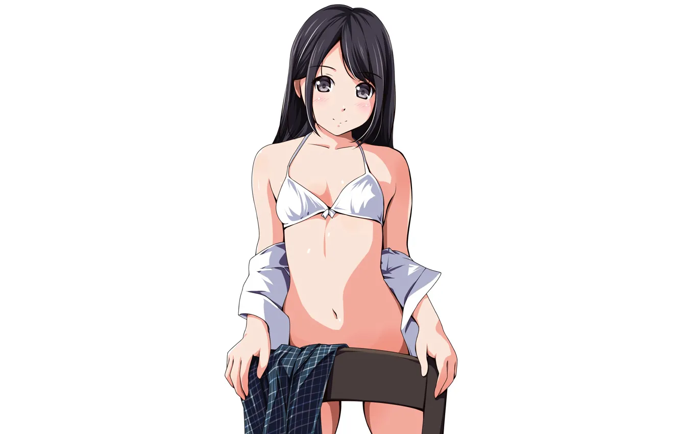 Фото обои girl, sexy, lingerie, bra, cleavage, long hair, boobs, anime