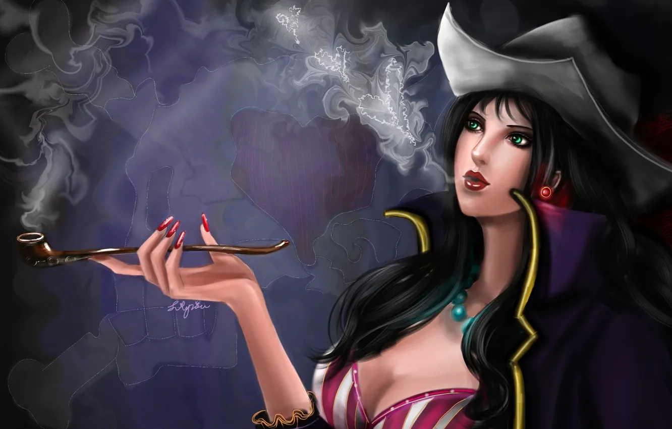 Фото обои smoke, woman, cigarette, Hat