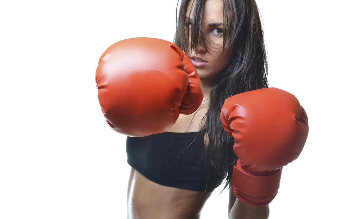Фото обои woman, beat, boxing gloves