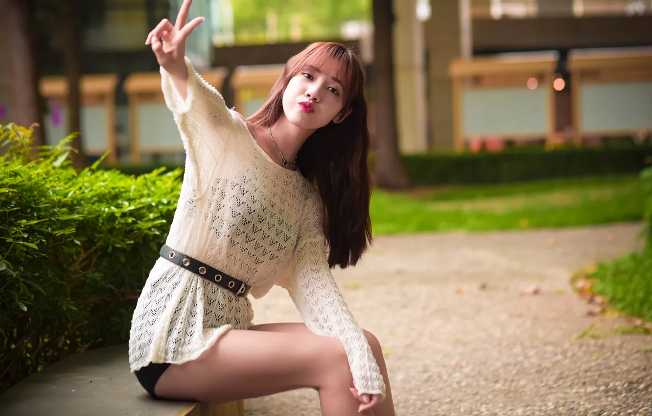 Фото обои девушка, фон, азиатка