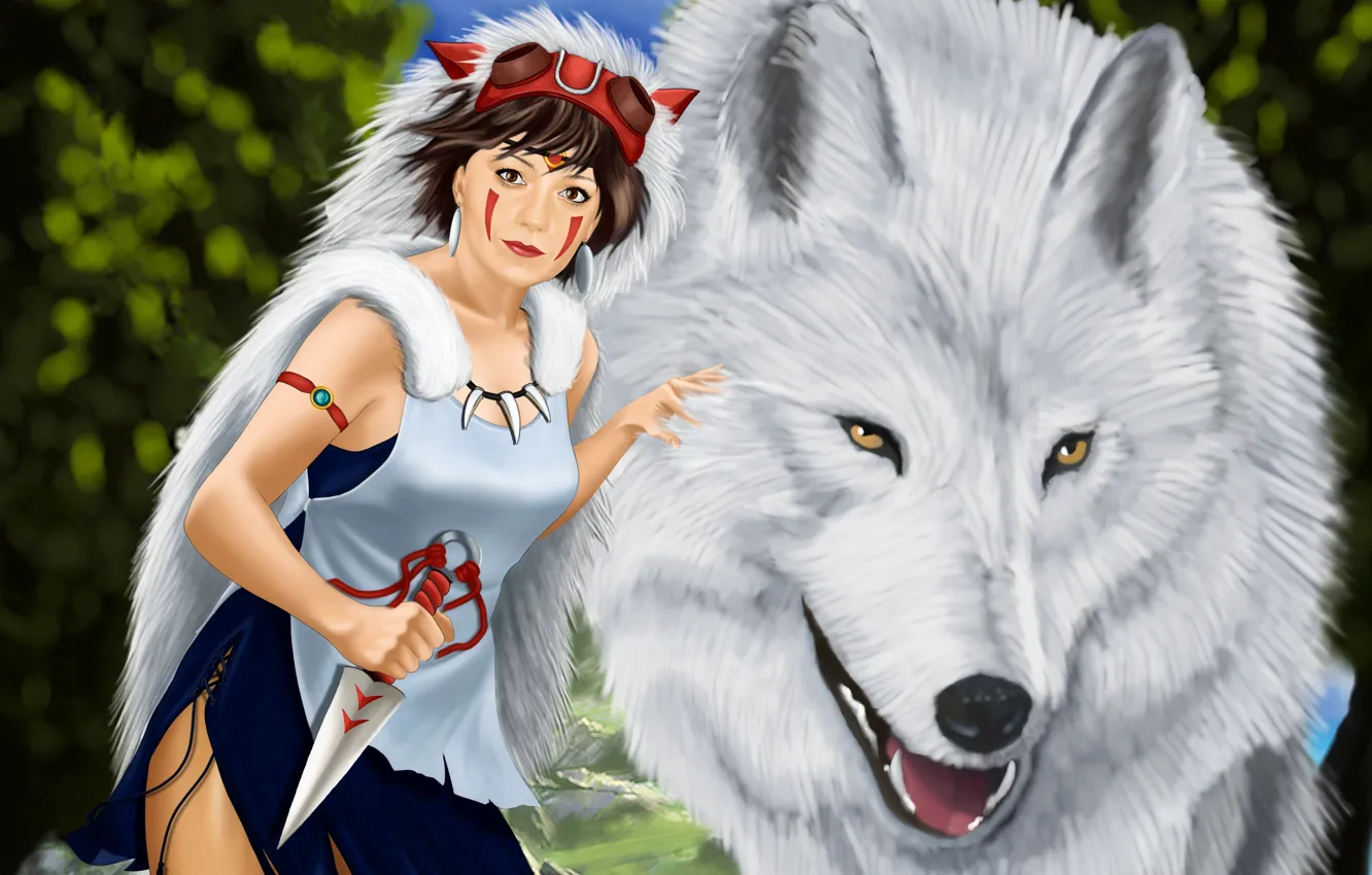 Фото обои девушка, волк, Princess Mononoke, danliz