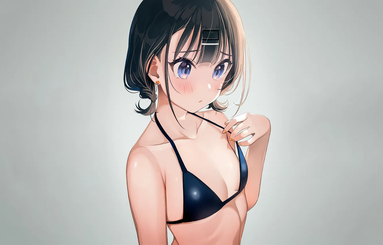 Фото обои girl, sexy, cleavage, boobs, sexy girl, blush, anime, blue eyes