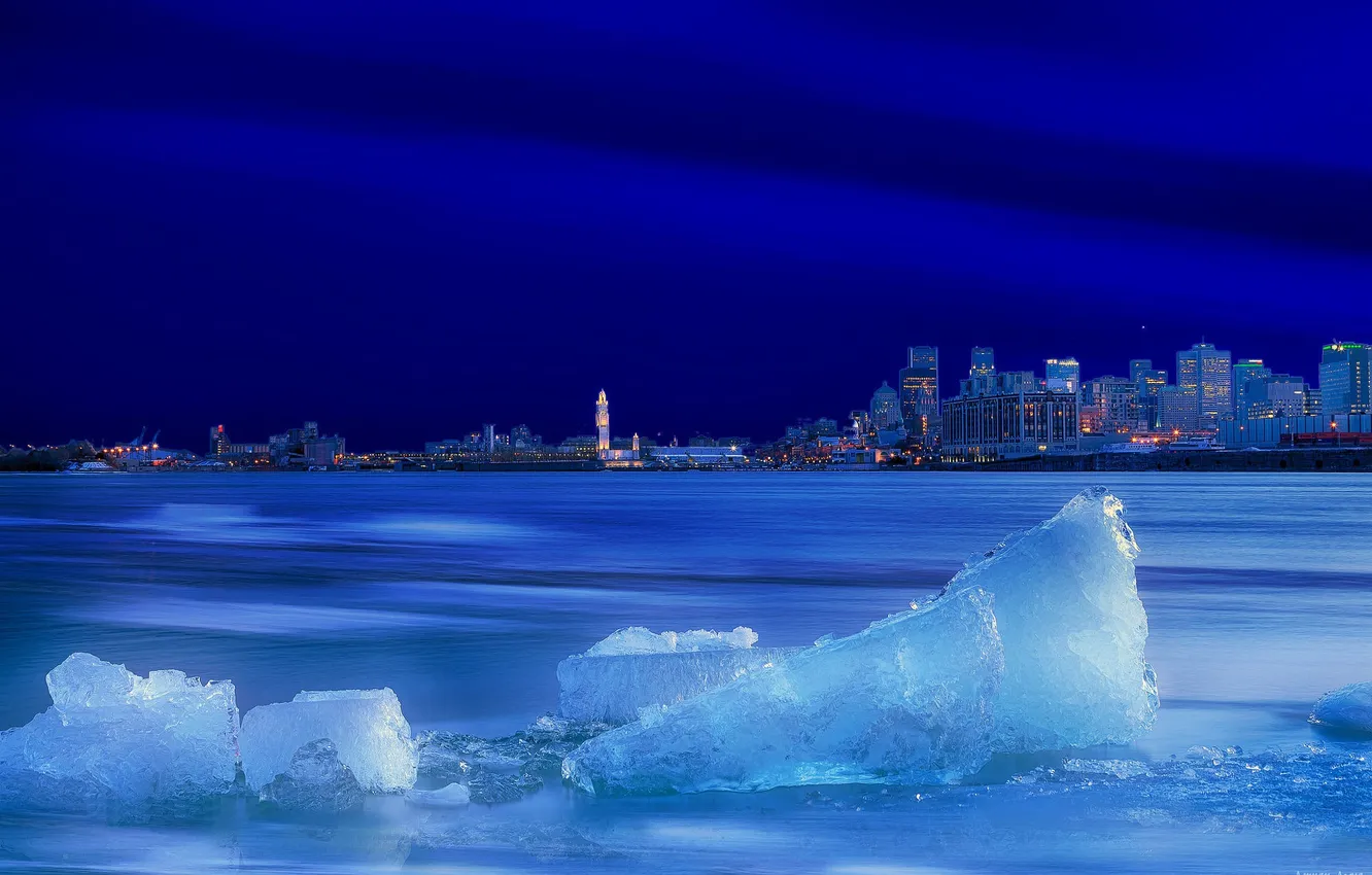 Фото обои City, Sky, Canada, Blue, Winter, Water, Sunset, Night