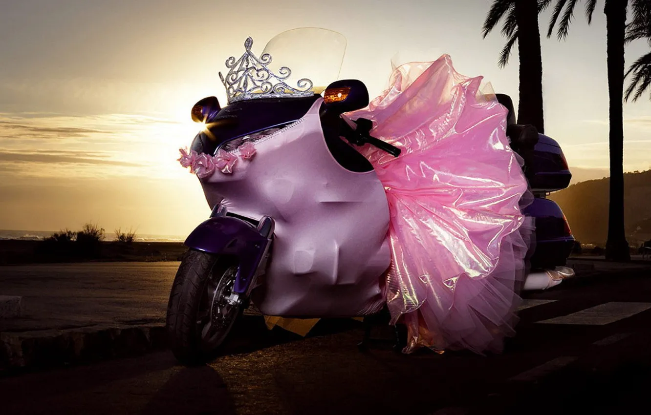 Фото обои розовый, юбка, Мотоцикл