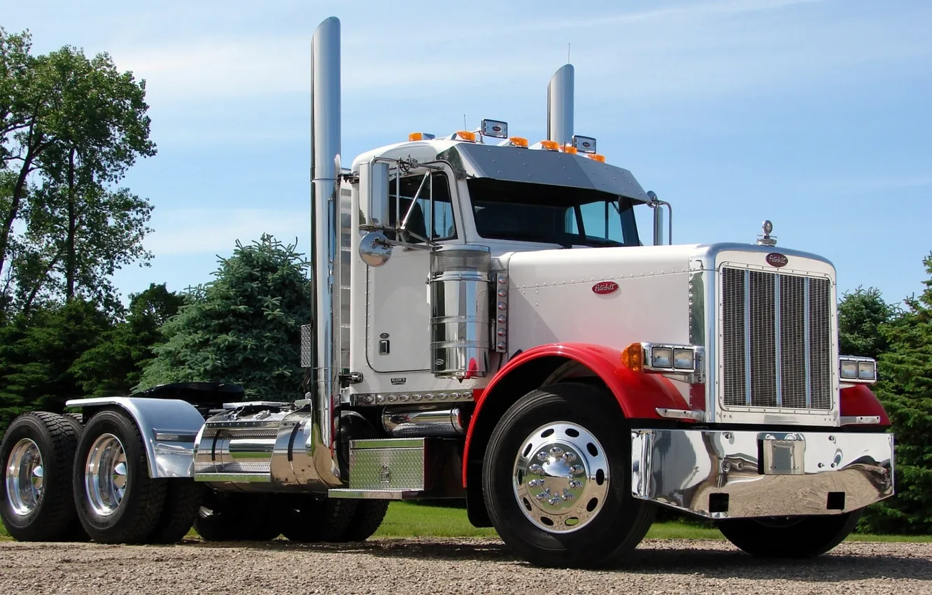 Фото обои небо, грузовик, хром, передок, truck, тягач, трак, Peterbilt