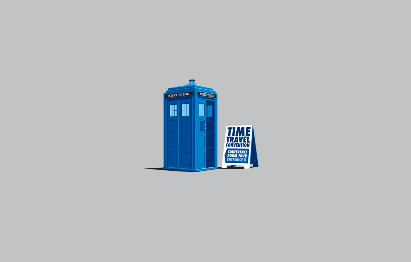 Фото обои арт, серый фон, Doctor Who, Доктор Кто, ТАРДИС, TARDIS