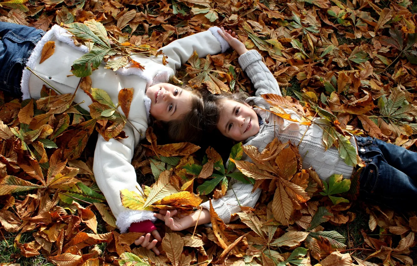 Фото обои осень, листья, радость, счастье, природа, дети, настроение, ребенок