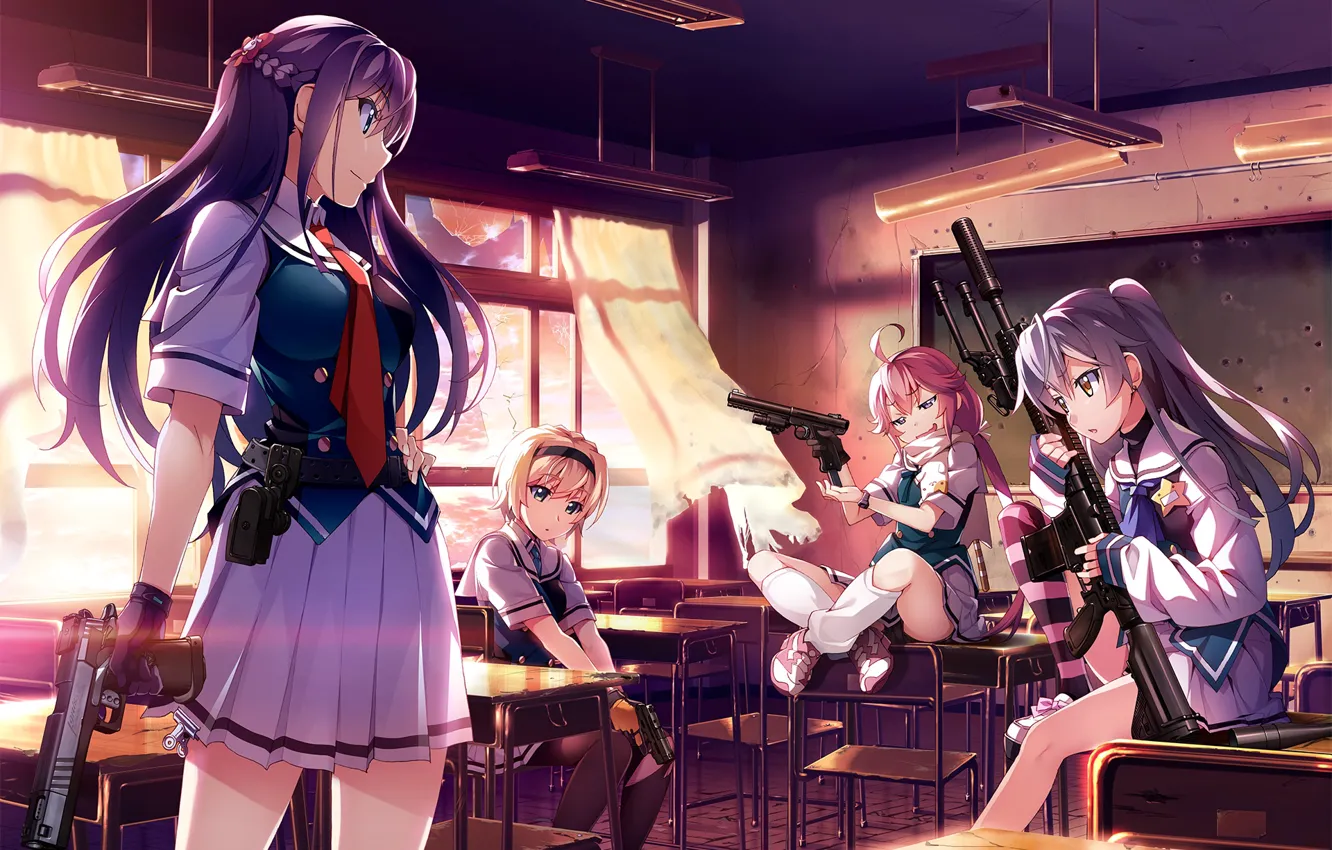 Фото обои оружие, девушки, класс, anime, art, Grisaia: Phantom Trigger