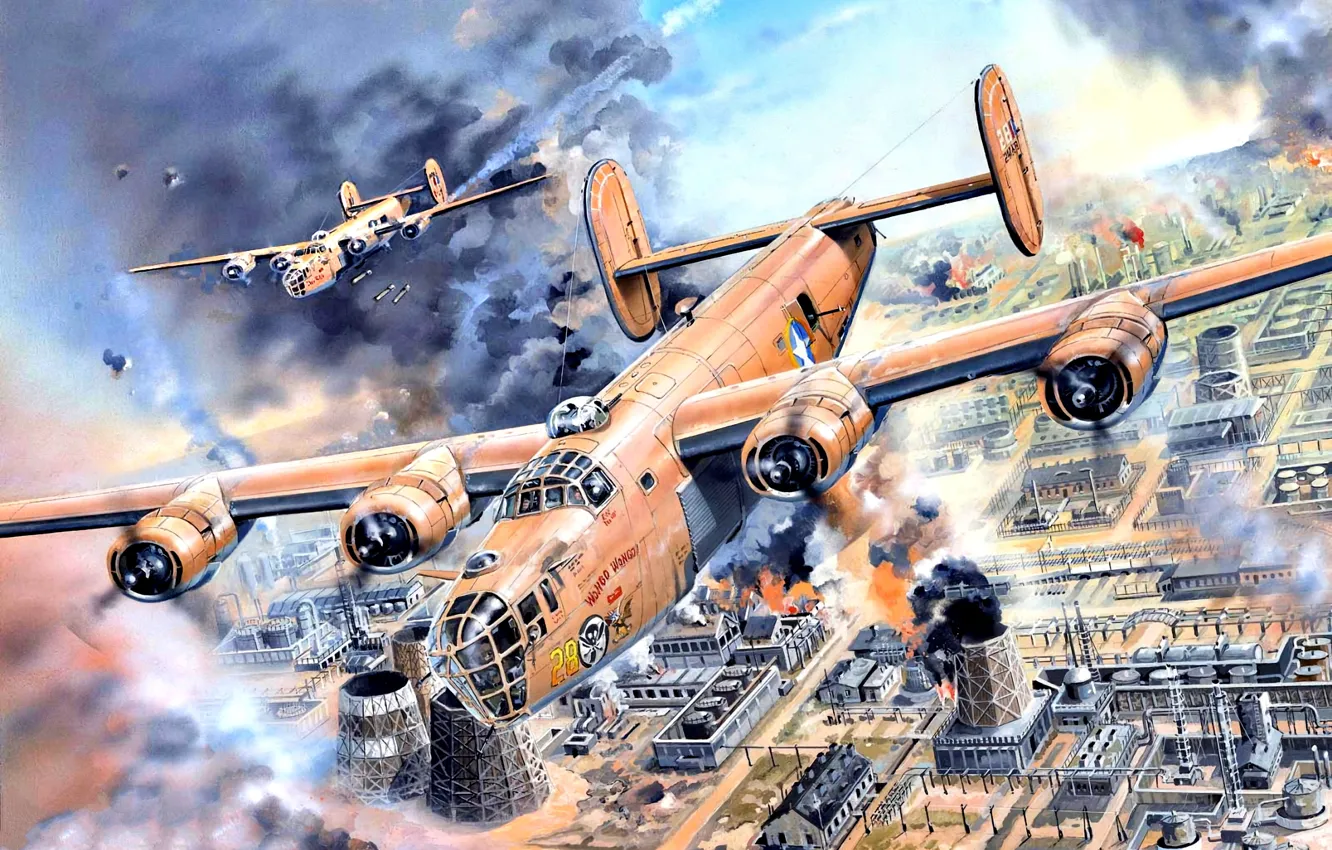 Фото обои B-24, WWII, 9th Army Air Force, 512th BS, 376th BG, B-24D-70-CO, Операция "Приливная волна", Бомбардировка …
