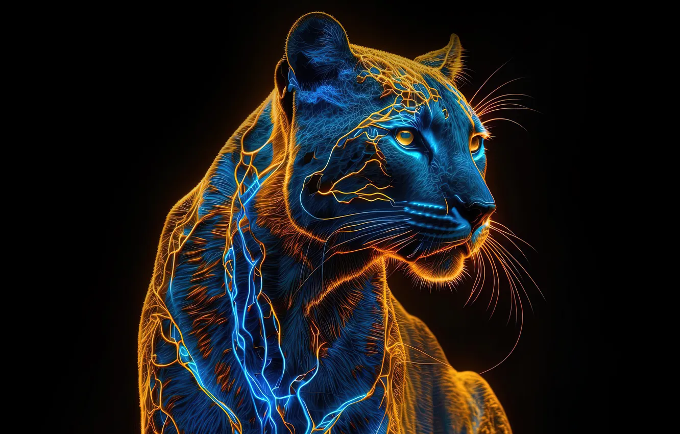 Фото обои Animals, Black Panther, Black background, AI art, Dark aesthetic, Black Dark