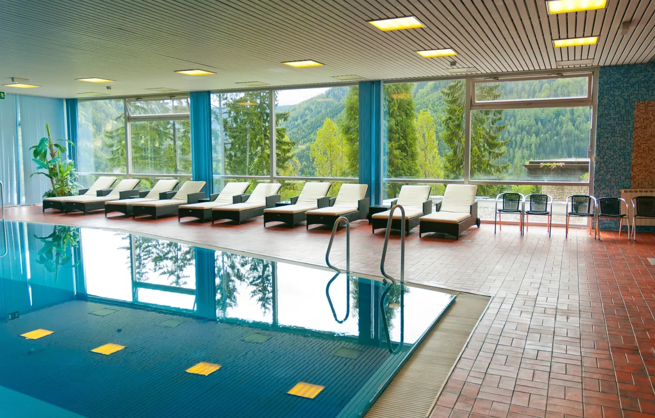 Фото обои windows, pool, room, interior