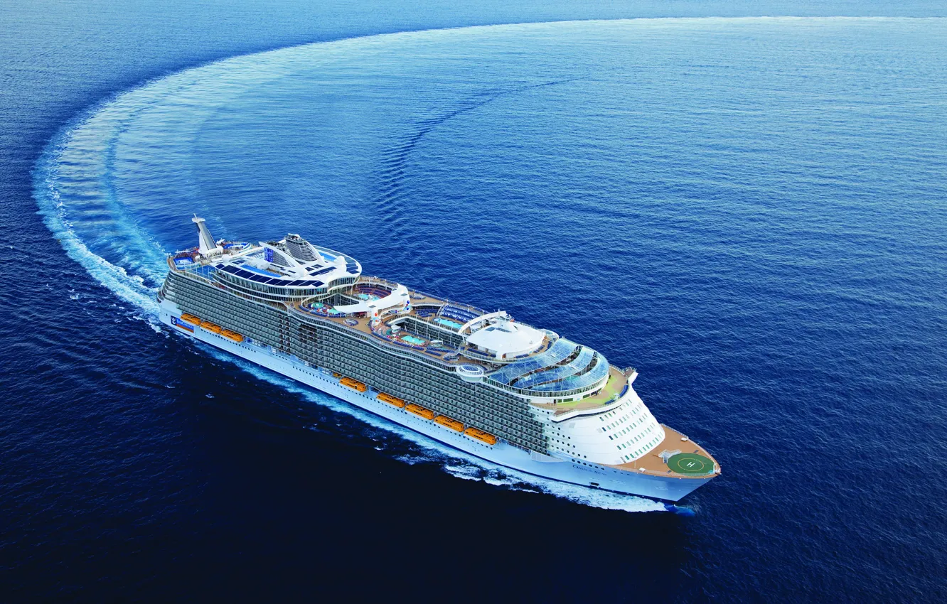 Фото обои Океан, Море, Лайнер, Судно, Oasis of the Seas, Пассажирское судно, Cruise Ship, Royal Caribbean Cruises