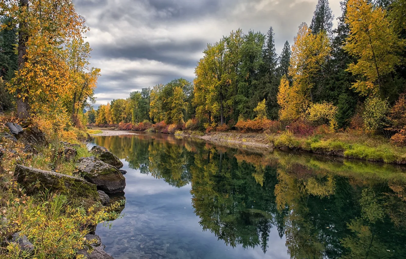 Фото обои осень, вода, пейзаж, природа, озеро, красота, Река