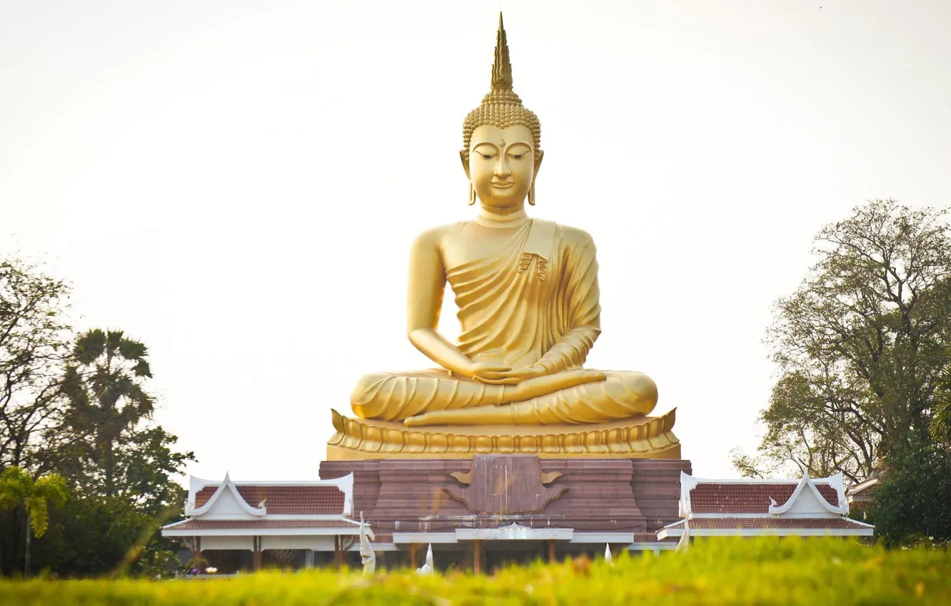 Фото обои золото, статуя, религия, Будда