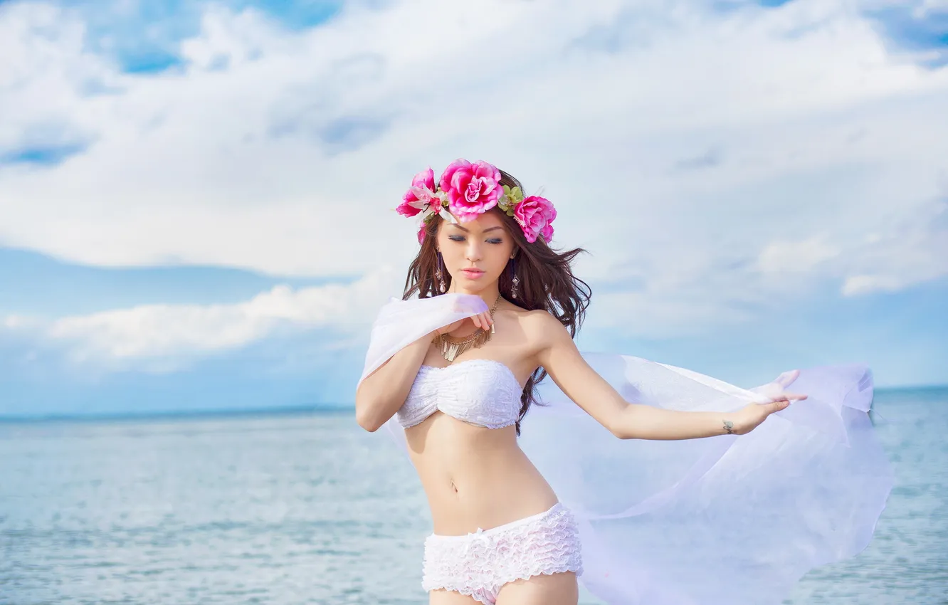 Фото обои море, лето, девушка