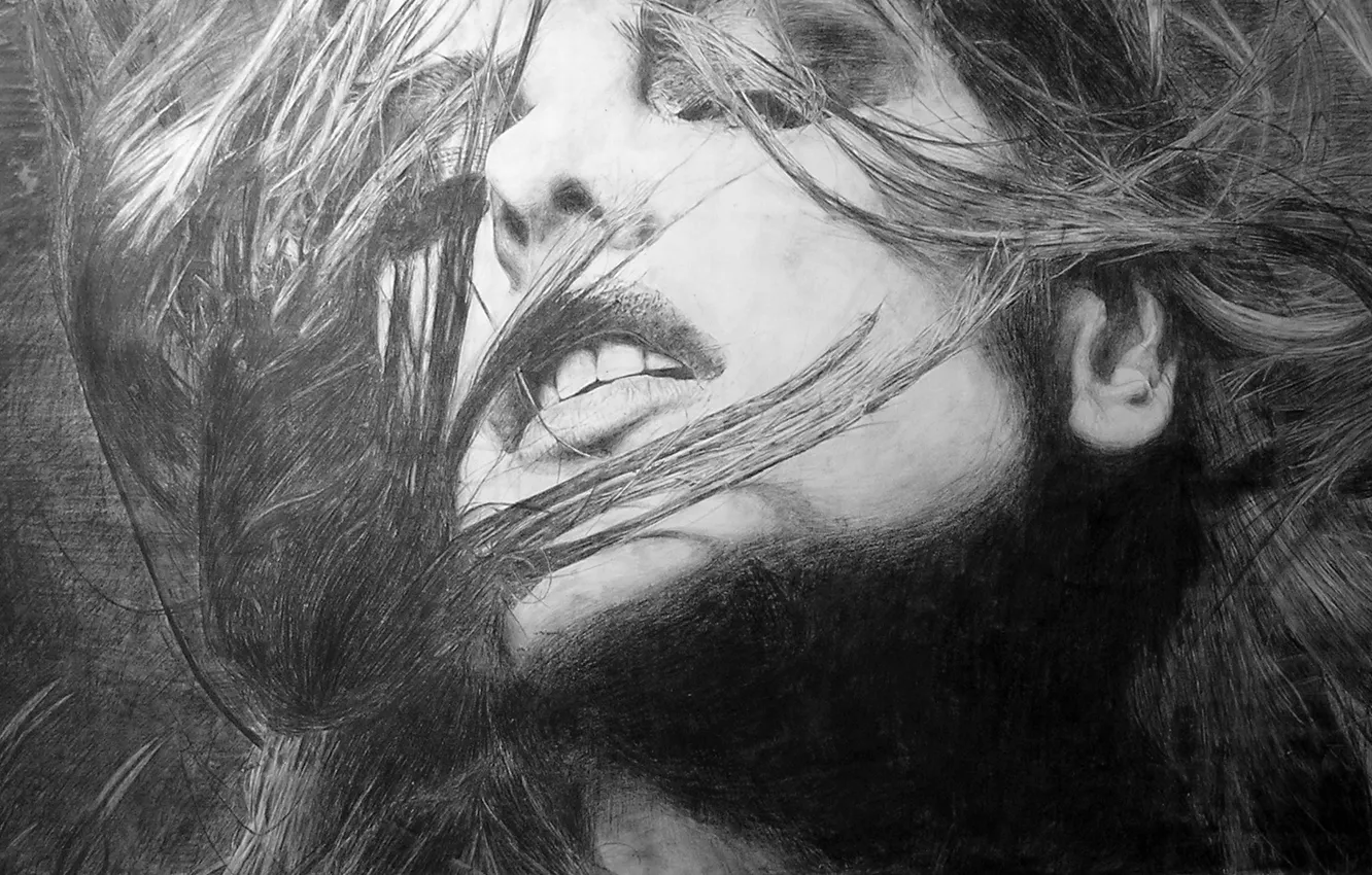 Фото обои рисунок, черно-белая, Alessandra Ambrosio, карандашом