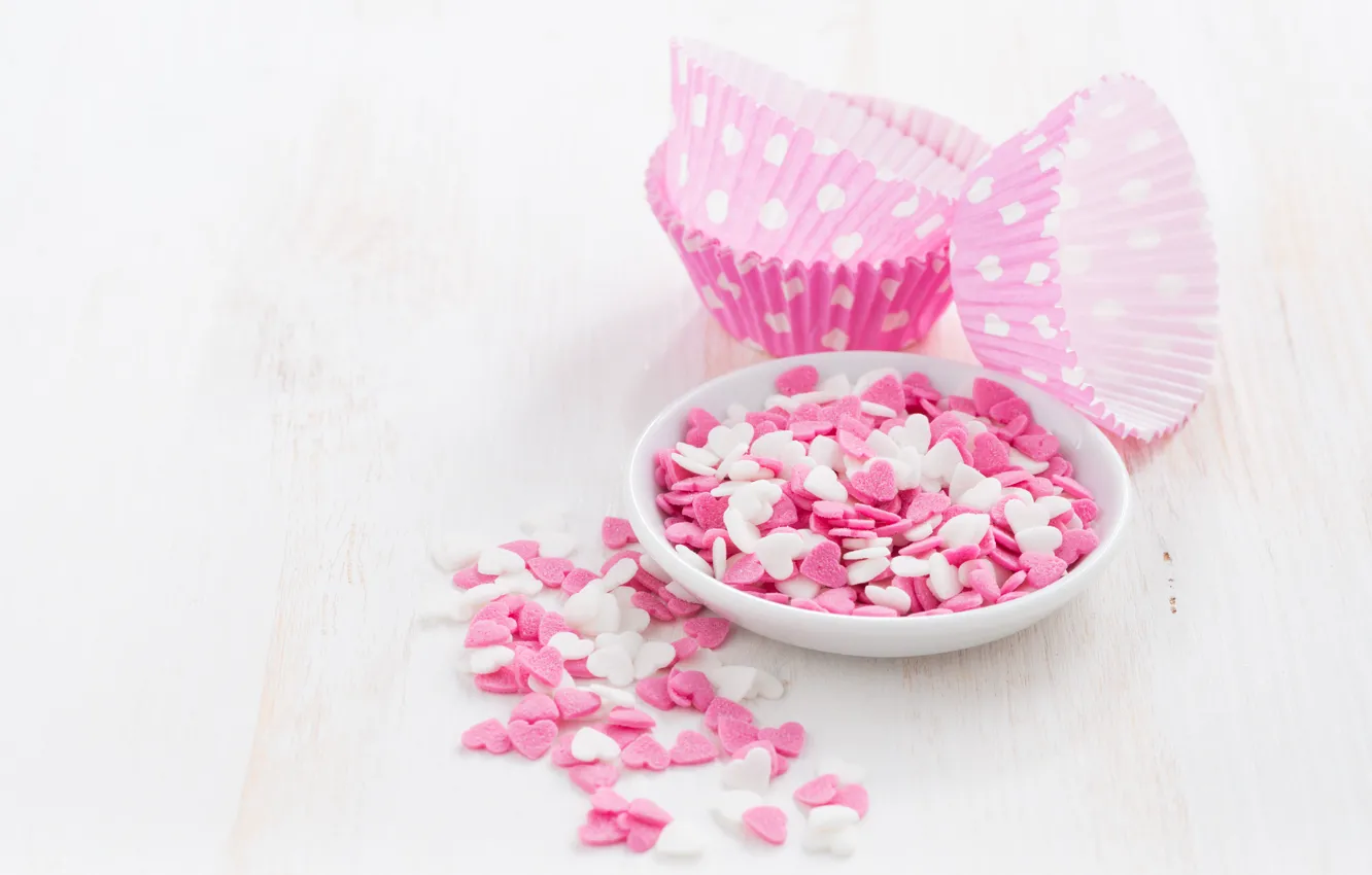 Фото обои тарелка, конфеты, сердечки, сладости, День святого Валентина