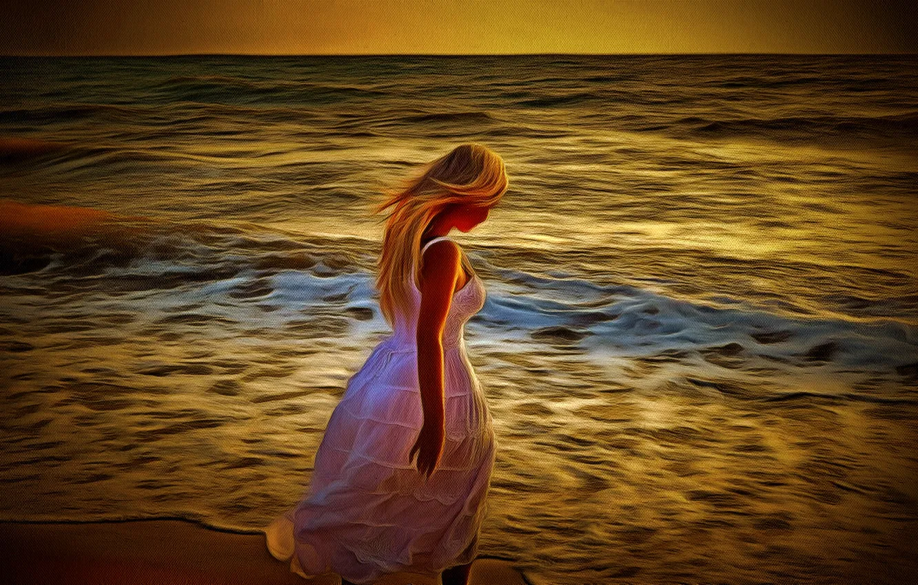 Фото обои море, девушка, закат, AnnetNova