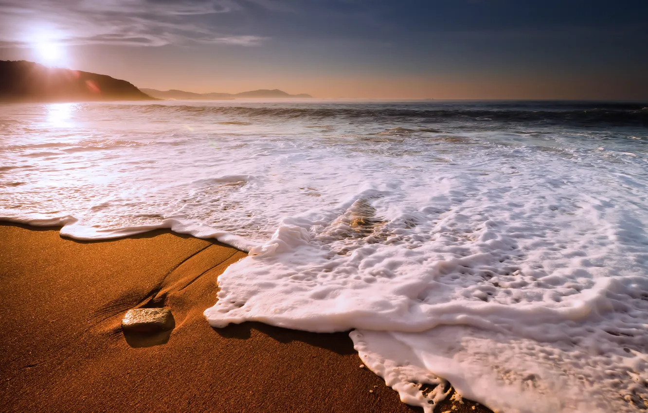 Фото обои волны, пляж, берег, прибй