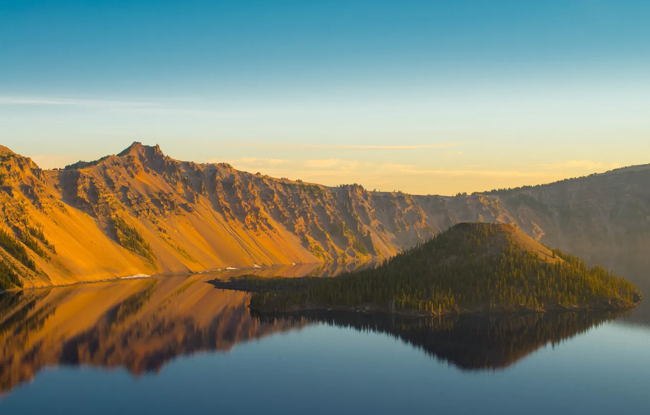 Фото обои лес, горы, озеро, склоны, вулкан, США