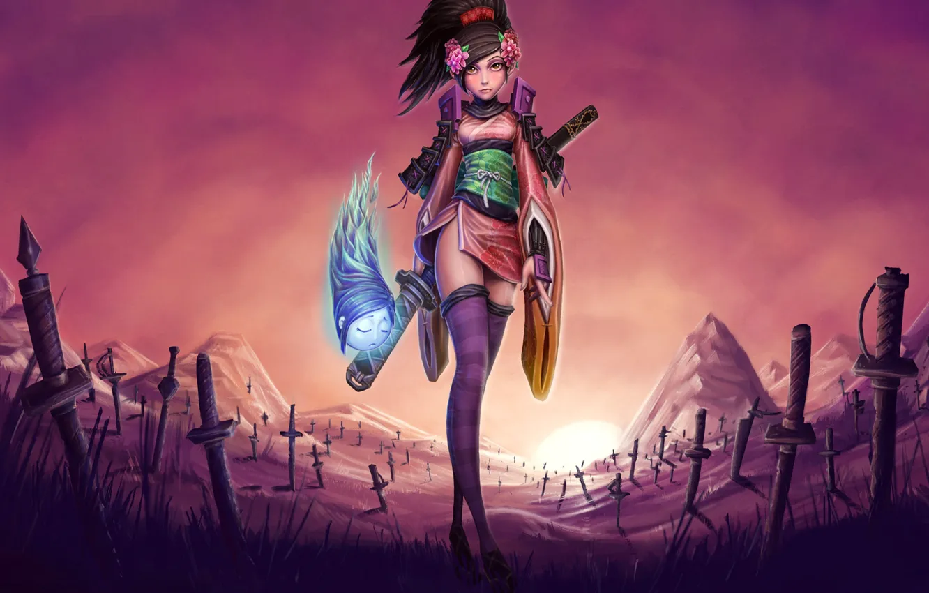 Фото обои girl, sword, game, weapon, katana, ken, soul, spirit