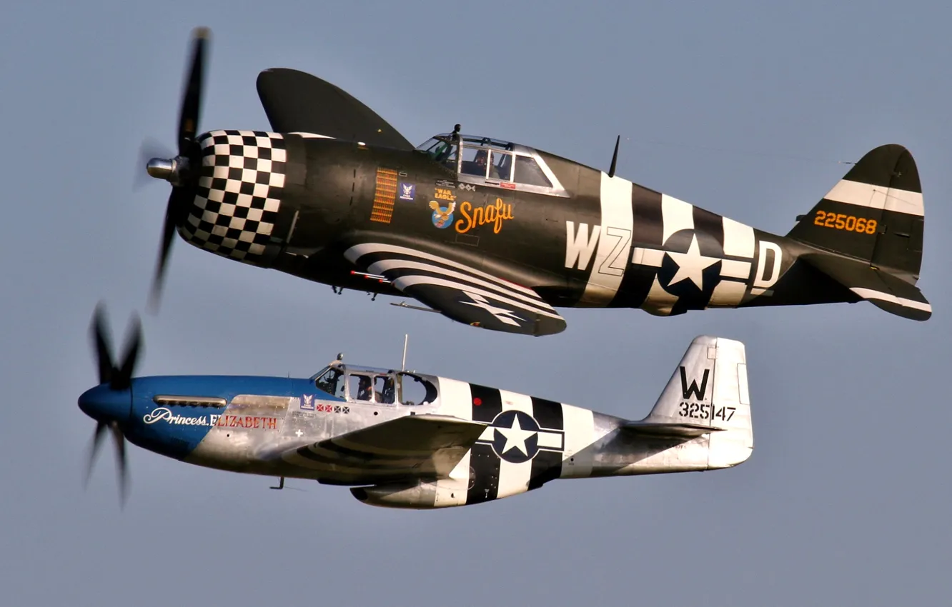 Фото обои ретро, самолет, mustang, парад, thunderbolt, p-51, p-47