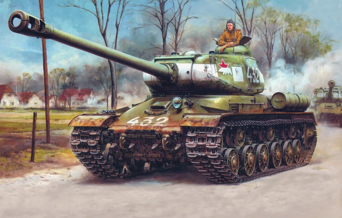 Фото обои рисунок, белый медведь, ИС-2, Берлин, РККА, тяжелый танк, ИС-122, Иосиф Сталин
