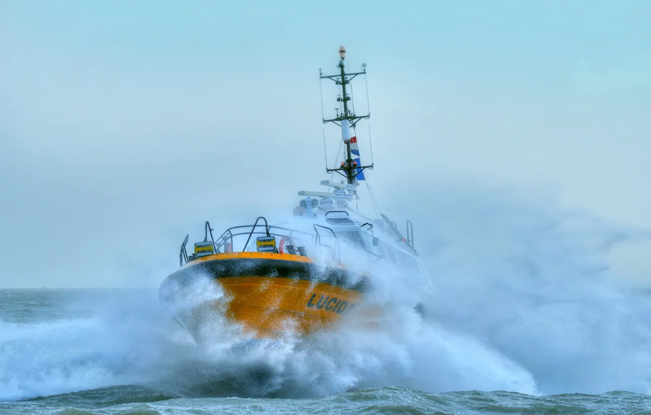 Фото обои волны, шторм, стихия, корабль, нидерланды