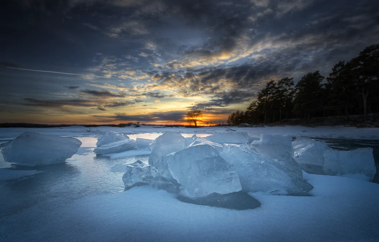 Фото обои ice, sunset, snow