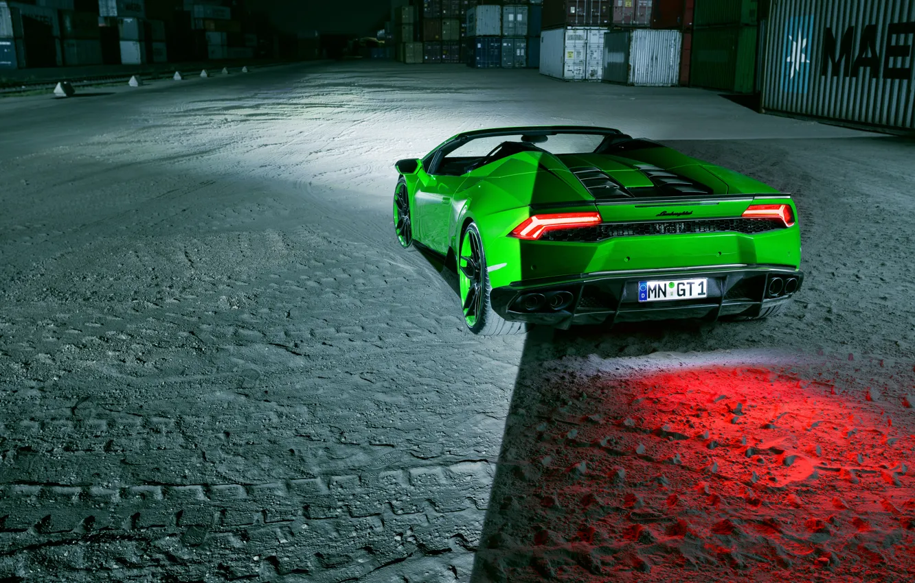 Фото обои авто, green, Lamborghini, supercar, вид сзади, Spyder, выхлопы, Novitec
