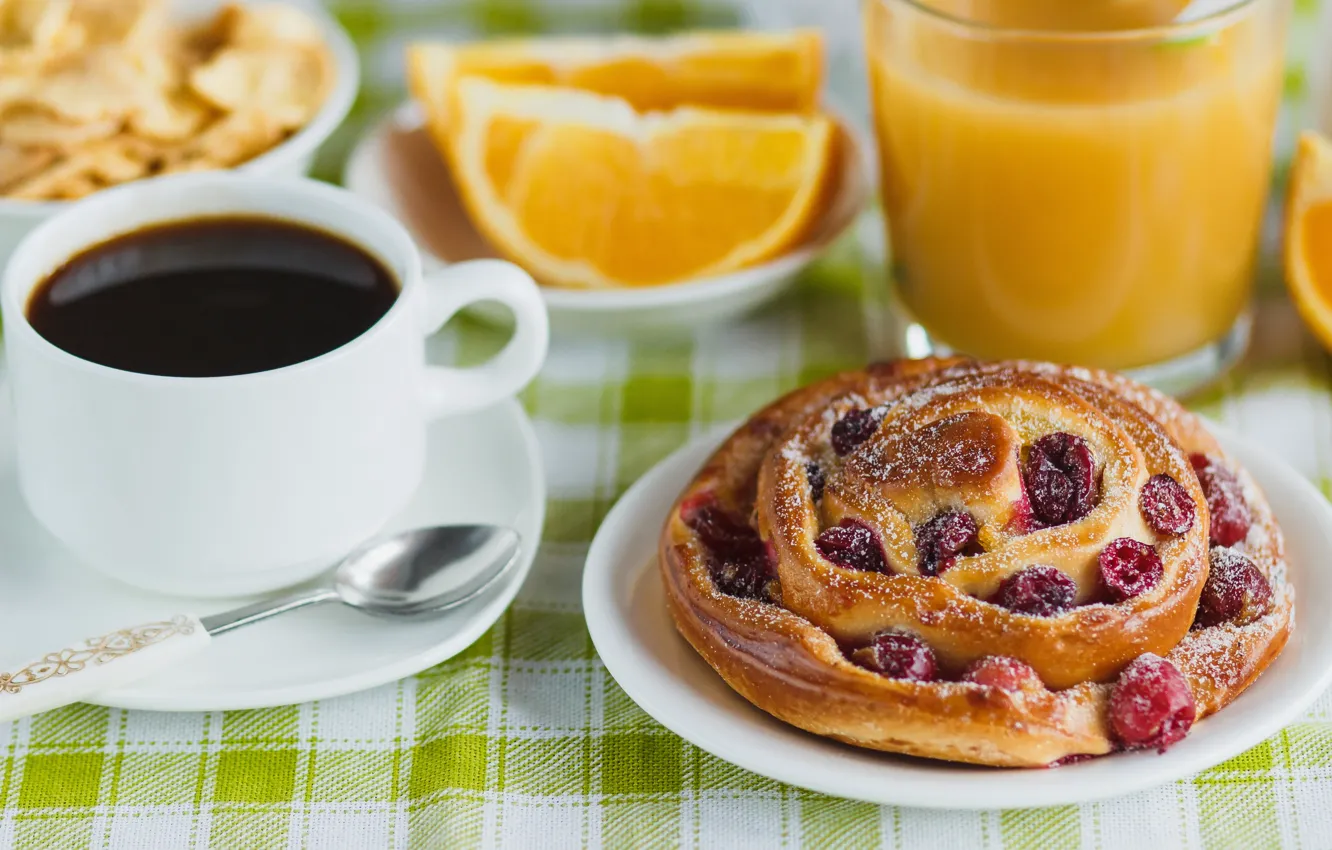 Фото обои ягоды, кофе, сок, пирог, выпечка, апельсиновый