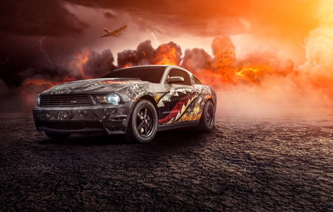 Фото обои Mustang, Ford, Muscle, Car, Fire, Front, Turbo, Perfomance