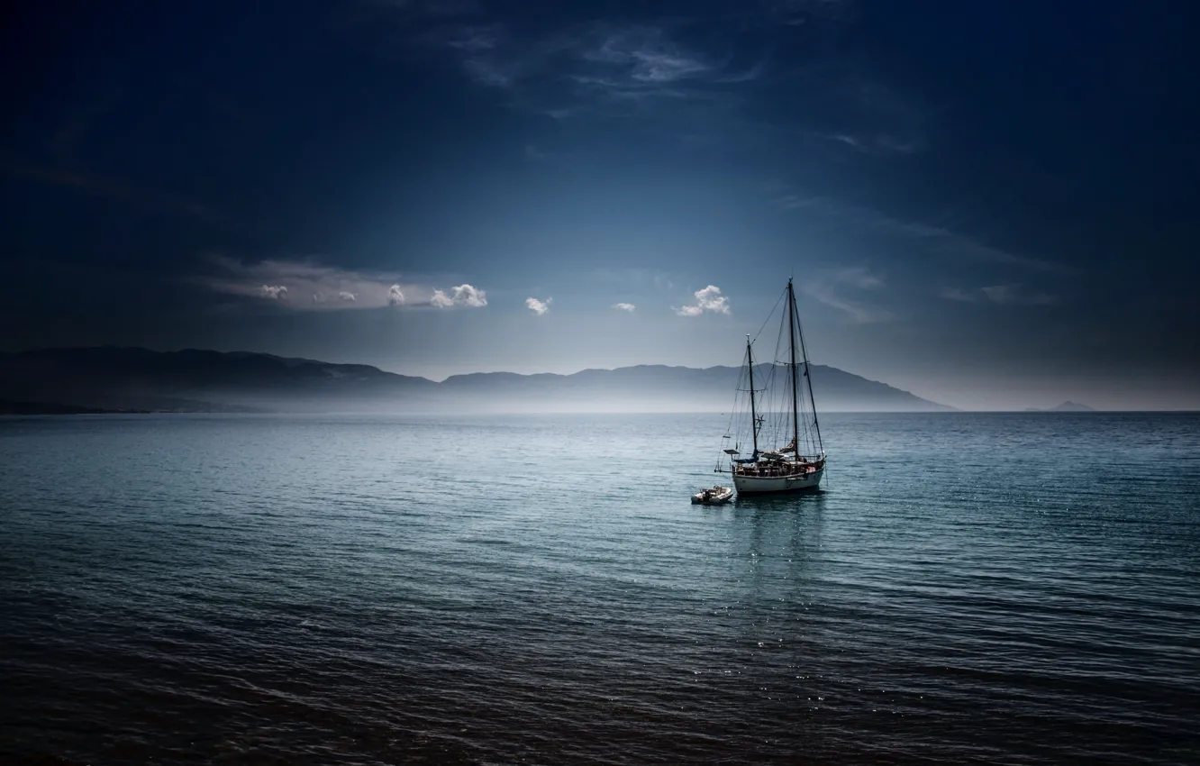Фото обои парусник, Греция, залив Limnionas, Самос