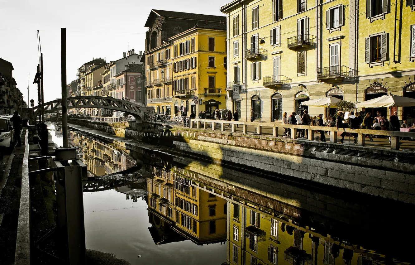 Фото обои италия, milan, милан, italy, canal, naviglio, навиглио