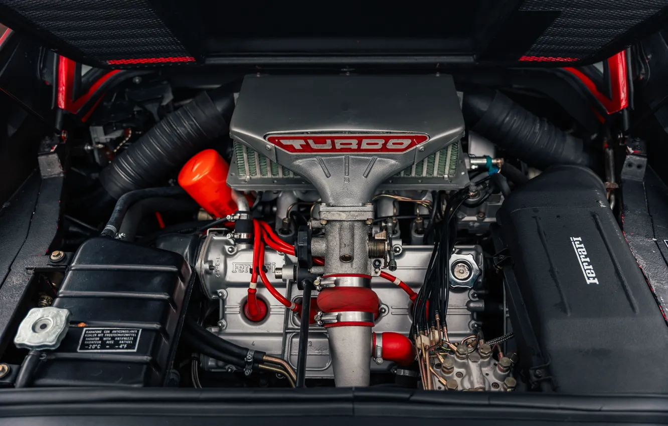 Фото обои Феррари, Ferrari, спорт кар, GTB, Turbo, Pininfarina, 1986, под капотом
