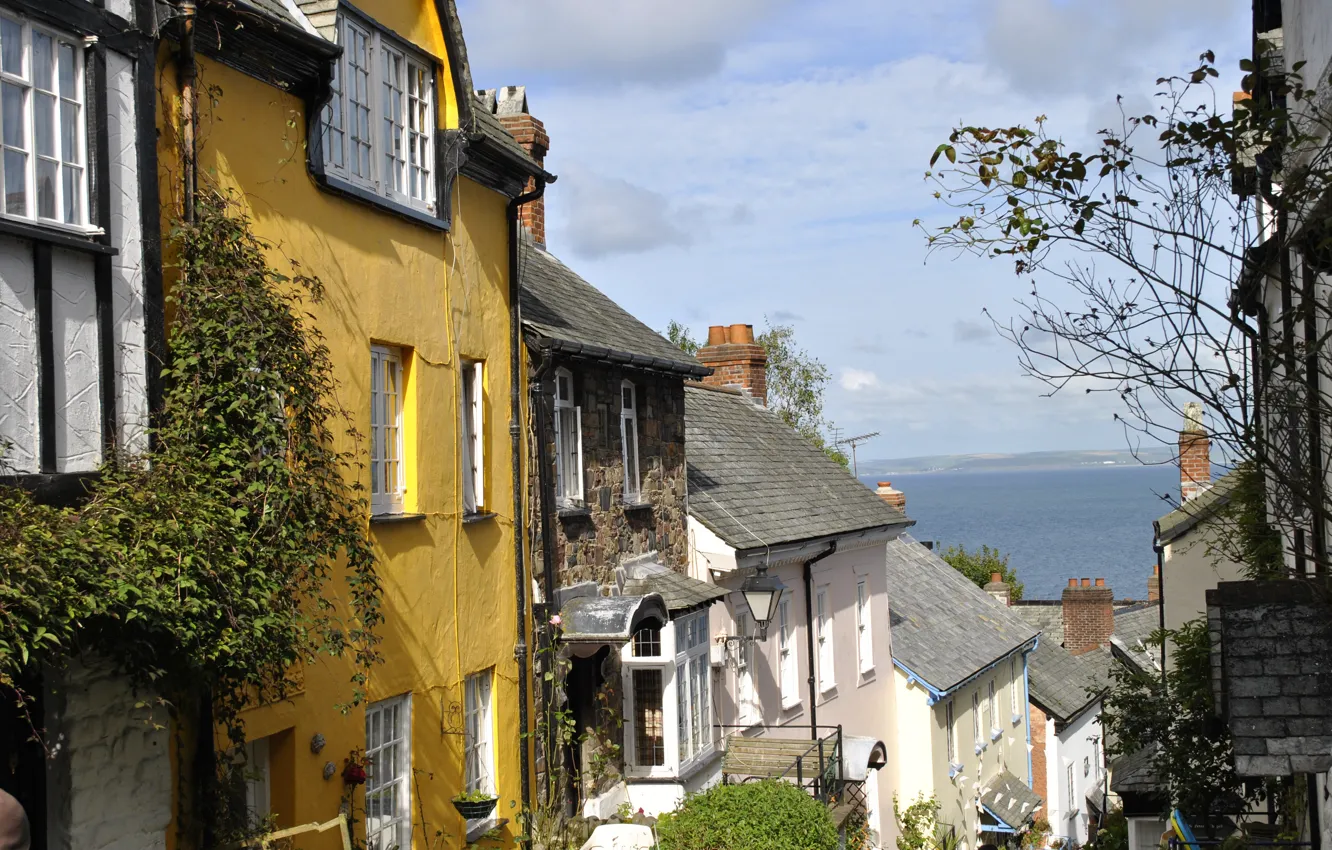 Фото обои город, улица, побережье, Англия, дома, Cornwall, Clovelly village