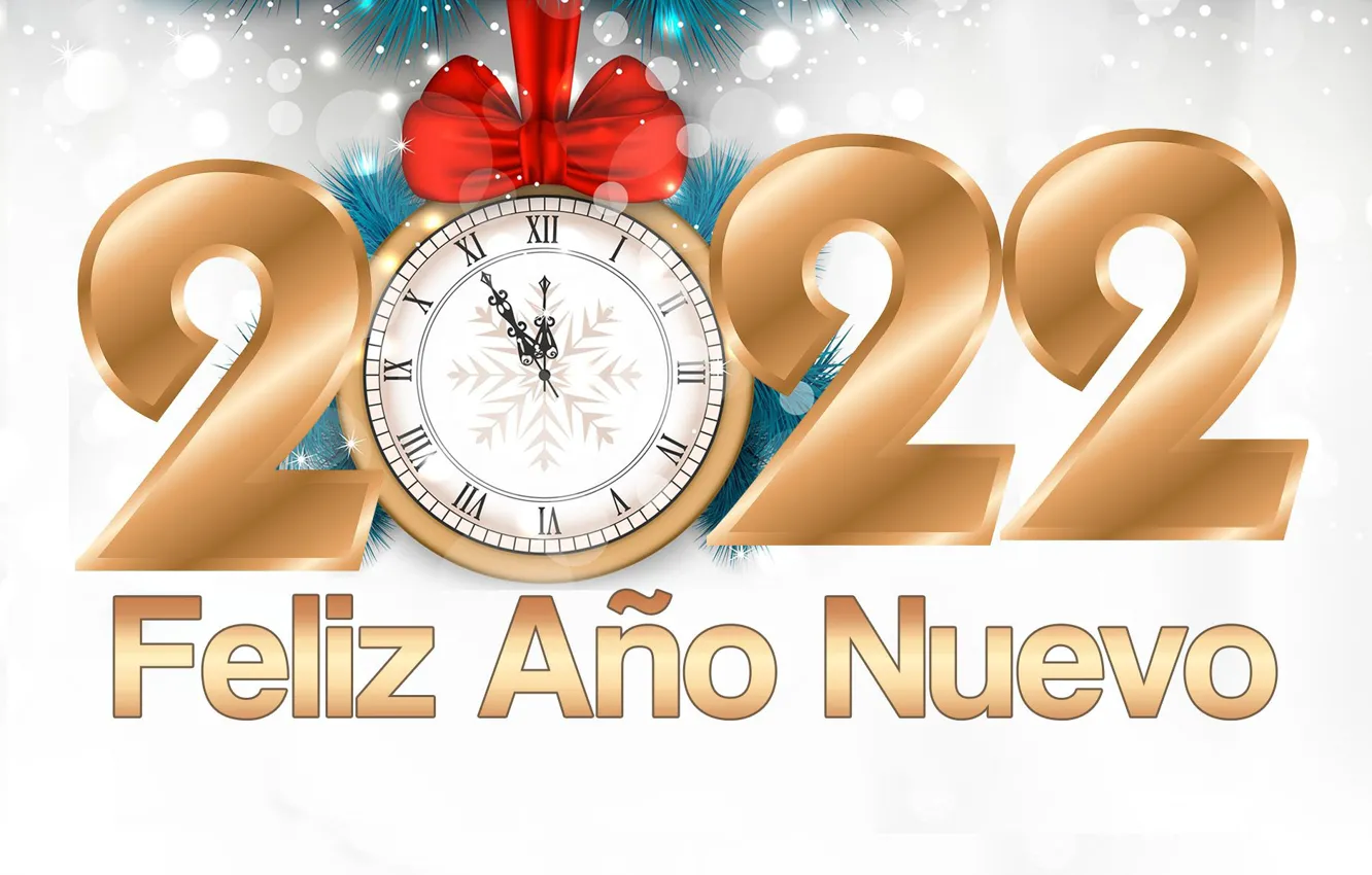 Фото обои снег, праздник, часы, новый год, Happy New Year, с новым годом, Merry Christmas, красный бант