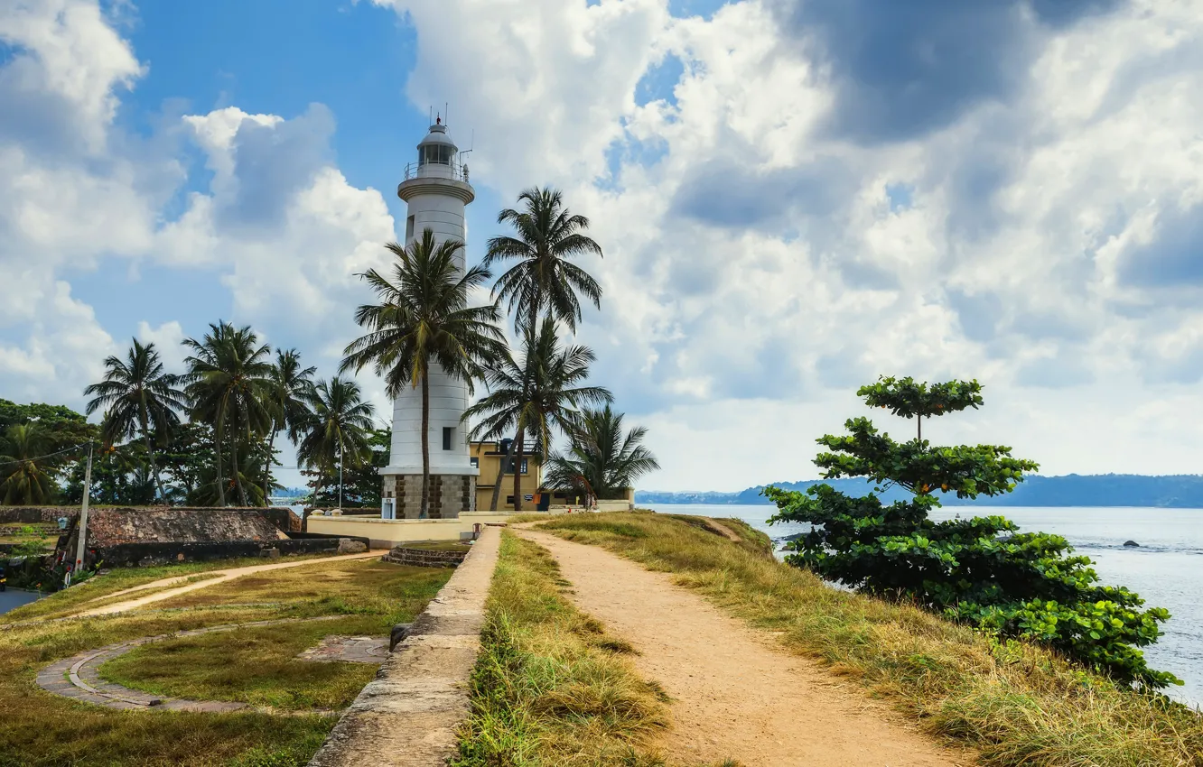 Фото обои море, тропики, пальмы, побережье, маяк, Шри-Ланка, Galle