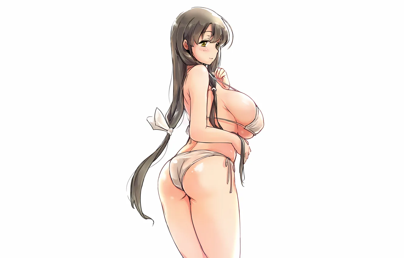 Фото обои girl, sexy, ass, cleavage, long hair, brown hair, boobs, anime