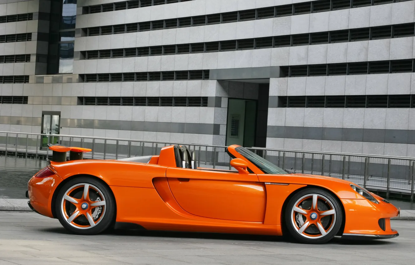 Фото обои оранжевый, Porsche, спойлер, кабриолет