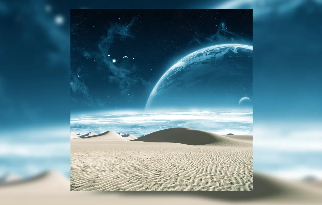 Фото обои песок, космос, звезды, пейзаж, вселенная, пустыня, планета, галактика