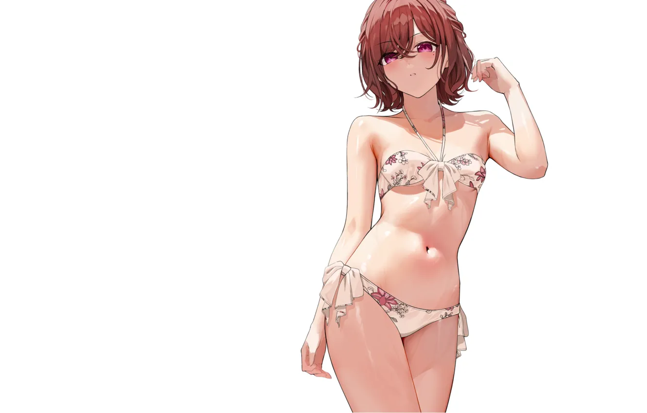 Фото обои girl, hot, sexy, anime, flowers, short hair, pretty, babe