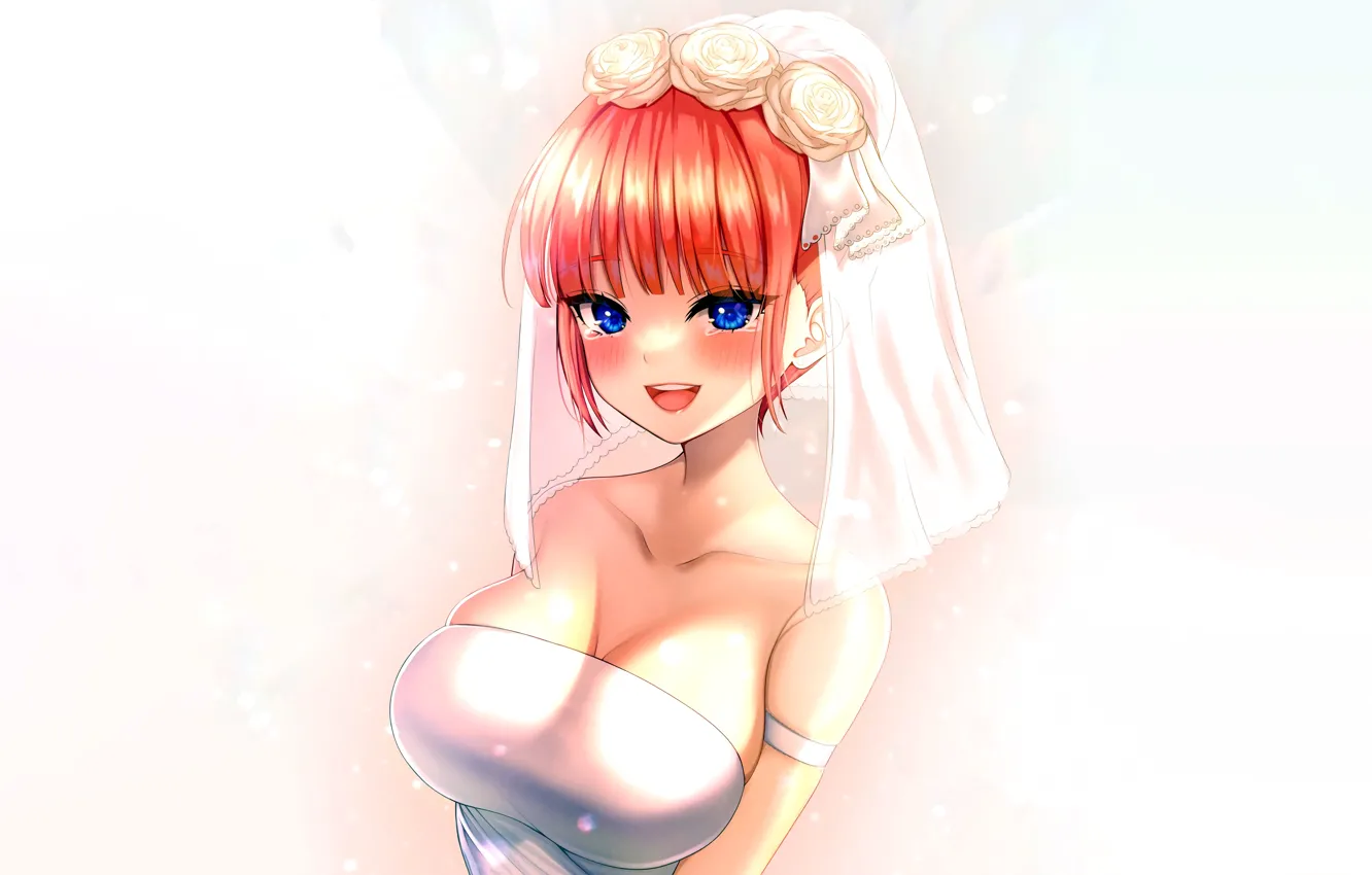 Фото обои girl, sexy, cleavage, red hair, dress, boobs, anime, blue eyes