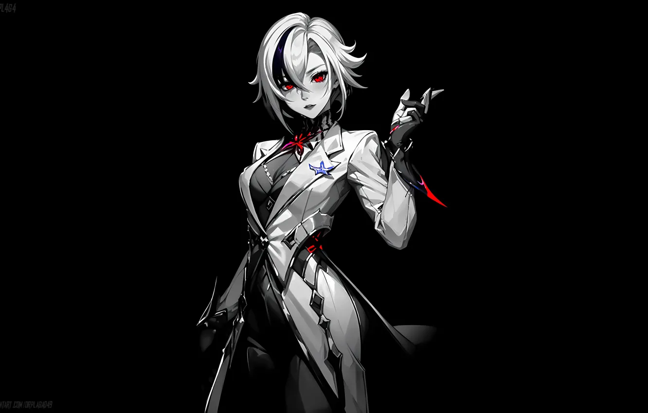 Фото обои simple background, dark background, Genshin Impact, Arlecchino