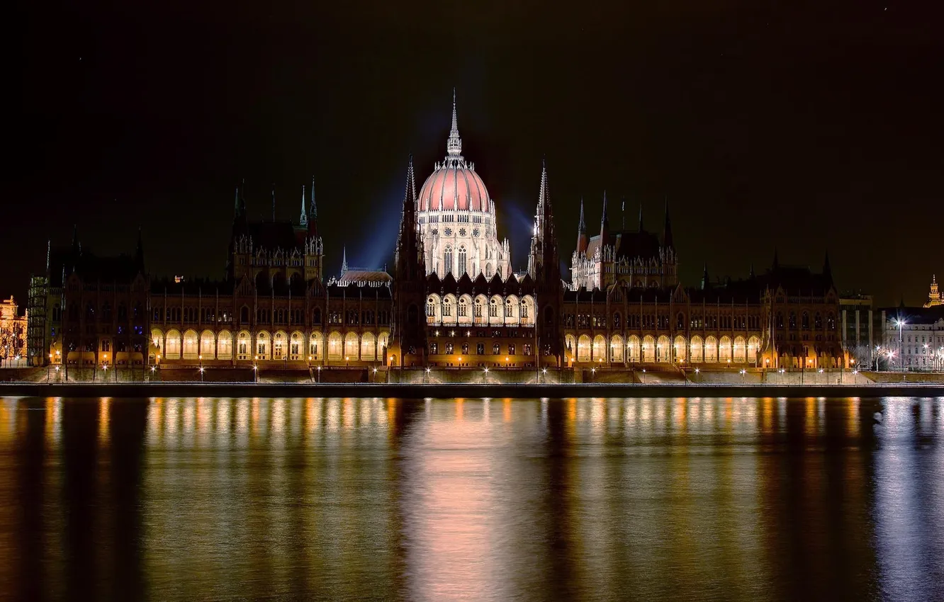 Фото обои ночь, замок, Дворец, Парламент, castle, Венгрия, Будапешт, Budapest