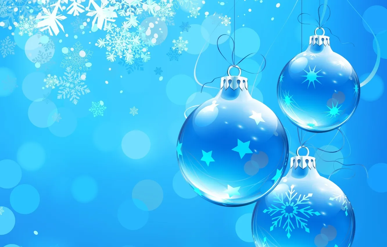 Фото обои шарики, свет, украшения, снежинки, праздник, узоры, блеск, рождество