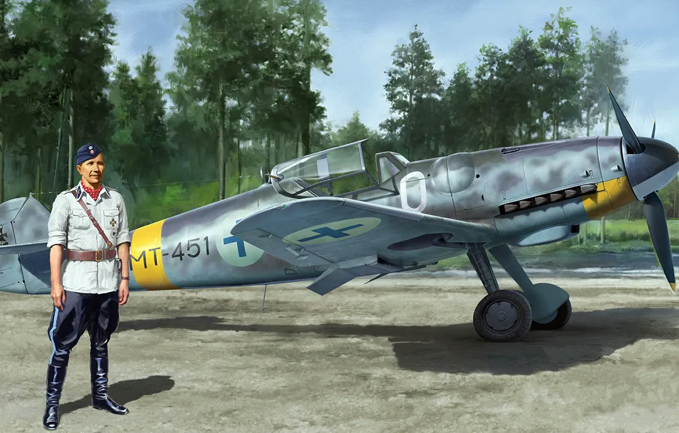 Фото обои Messerschmitt, одномоторный поршневой истребитель-низкоплан, ВВС Финляндии, самая массовая модель BF-109, BF109 G-6, фронтовой истребитель