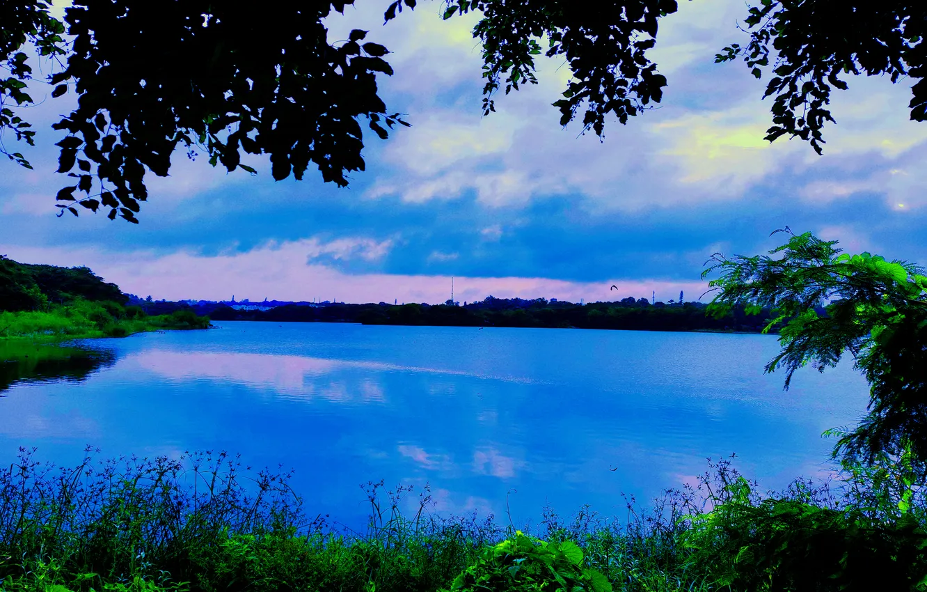 Фото обои Clouds, Sky, Water, Sunrise, Dawn, Morning, Lake, Trees