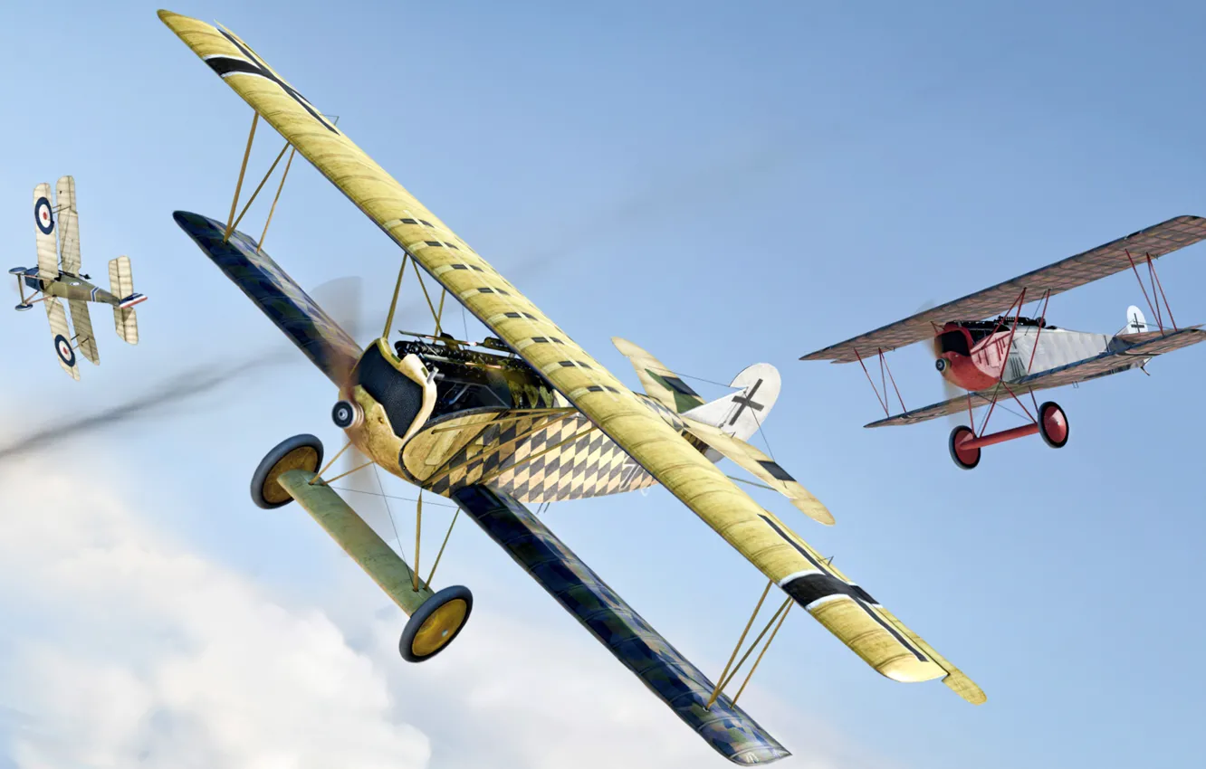 Фото обои WWI, Dogfight, Fokker DVII