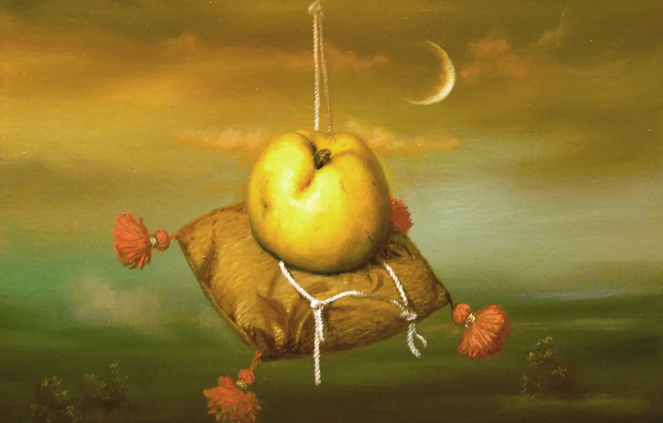 Фото обои луна, яблоко, подушка, Сюрреализм, Лазарев И.А